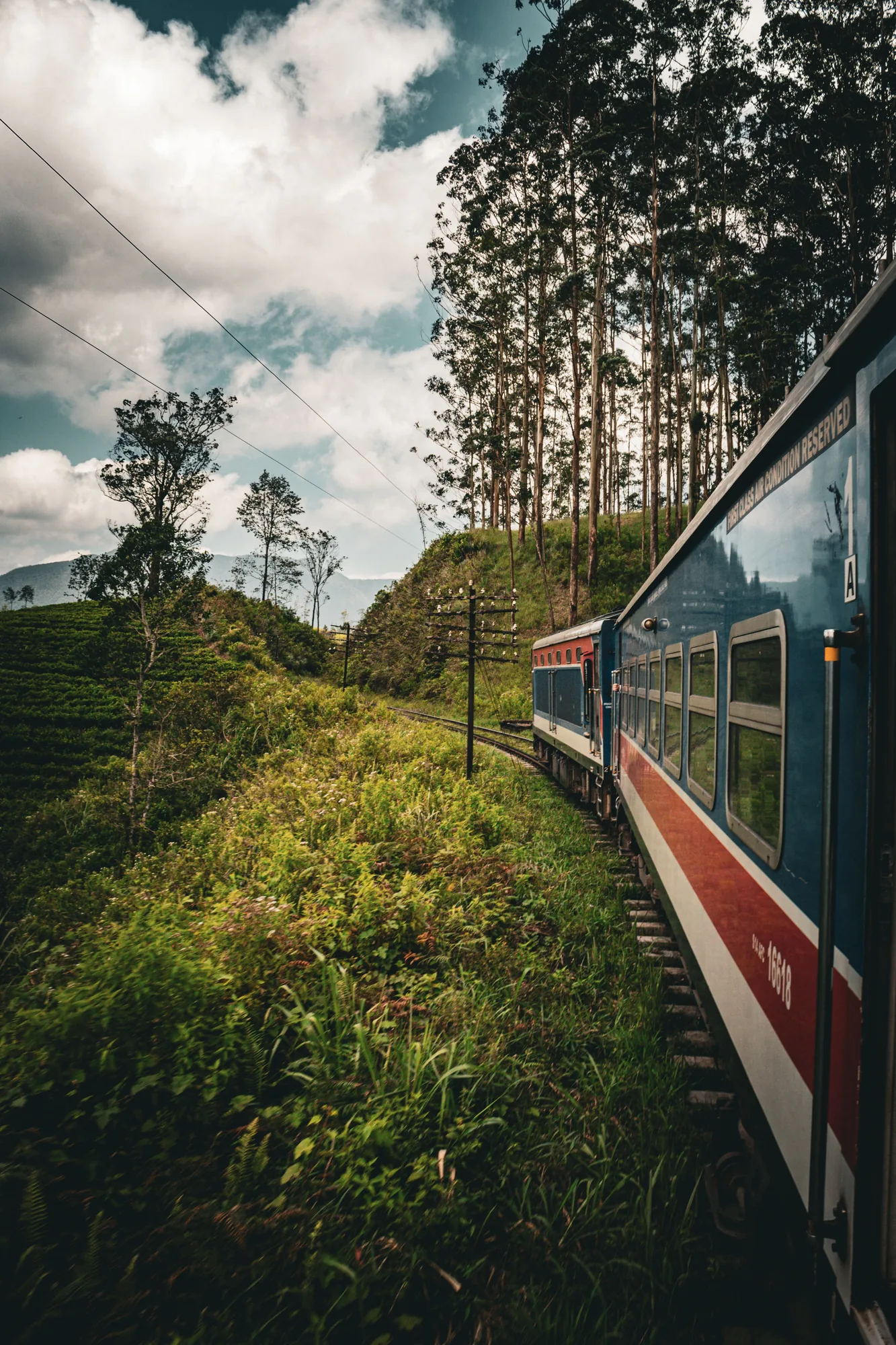 The train travels through Sri Lanka's green highlands near Ella.